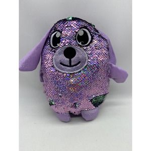 DELIAH Shimmeez Stuffed Animal TOY‎ DOG Reversible Sequins Purple to Silver 8"
